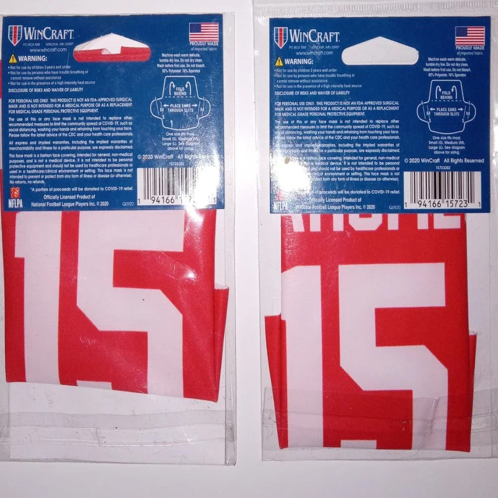 Set of 2: Patrick Mahomes II KC #15 NFLPA Fan Masks Face Covers New